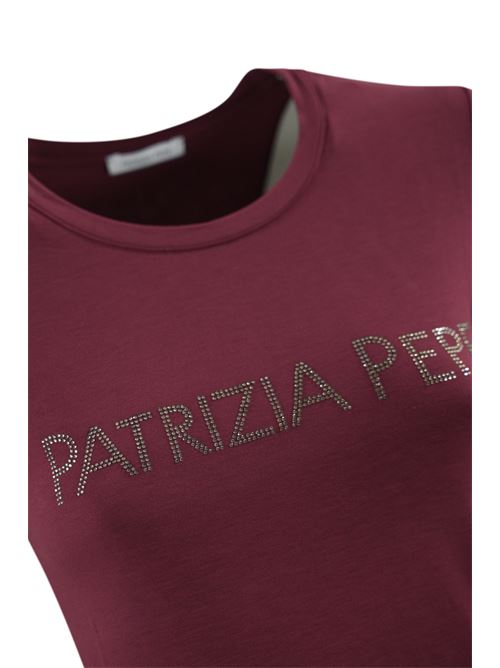 T-shirt in viscosa prugna con logo strass Patrizia Pepe | CM1419 J013M511